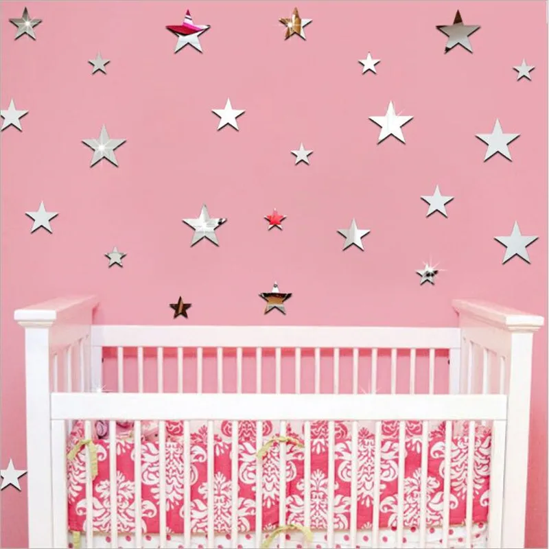 20PCS/Bag Mirror Wall Stickers Cartoon Stars Children Room Decoration Living Baby Green Home | Дом и сад