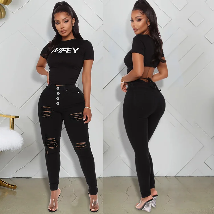 

PLUS SIZE WHOLESALE CLOTHING enim stretch trousers custom logo print on product and package from 1pc dropship