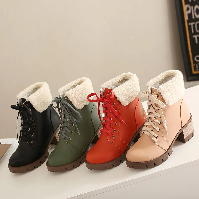 

Dilalula 2021 Autumn Winter Ladies Martins Boots Women Square High Heel Lace Up Turned Over Edge Students Shoes Woman Booties