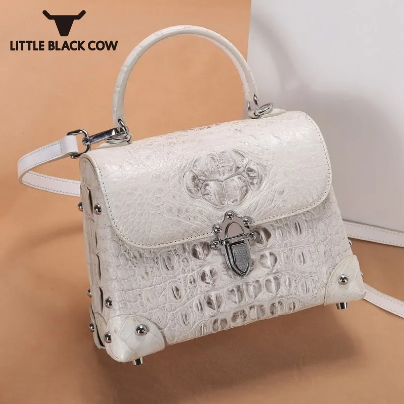 

Luxury Women Natural Crocodile Leather Handbag Elegant Ladies Rivets Genuine Leather Shoulder Bag Packing Totes Crossbody Bags