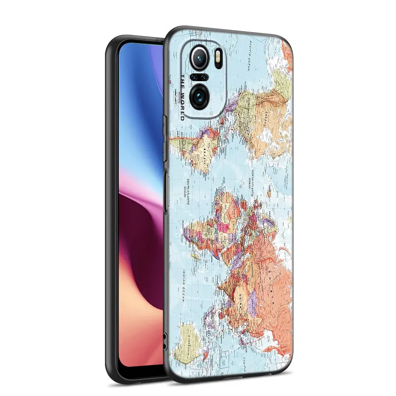 world map travel phone case for xiaomi mi redmi poco x3 nfc gt f3 m3 10t 11t 7 7a k20 k40 pro 11i a2 11 lite civi black cover free global shipping