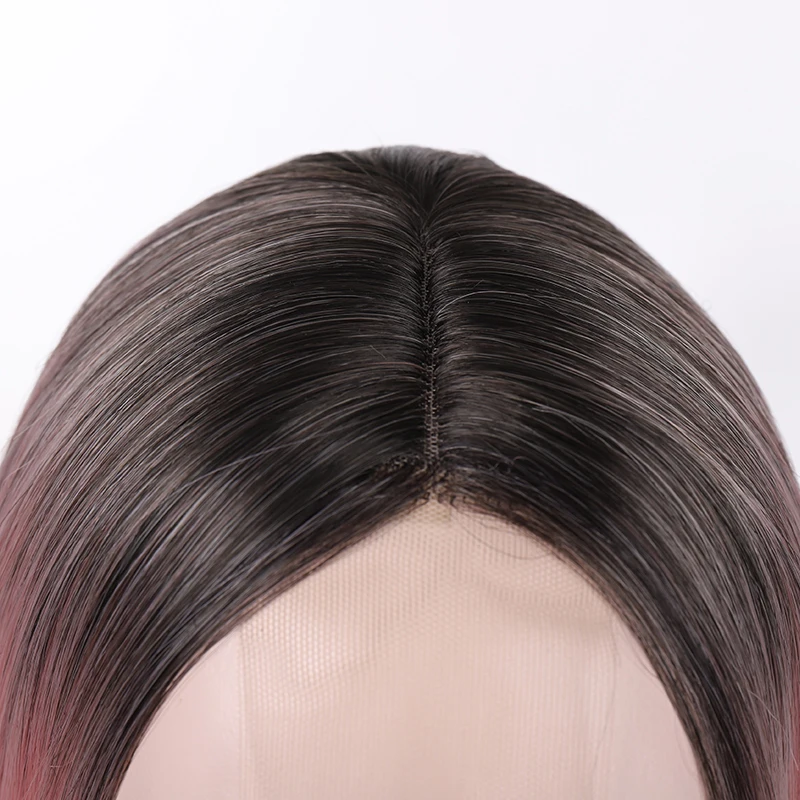 

DAN BO Ombre Front Lace Natural Black Gradient Pink Long Straight Hair Wig High Temperature Resistant Synthetic Wig Female