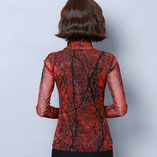 2020 Spring Autumn Elastic Fine Printing Woman Shirt High Collar Long Sleeve Xxxl Female Fashion Temperament Bottoming Shirts |