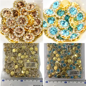 Стразы в виде когтей для цветок круглой формы, стразы с Золотым дном на клеевой основе, оптом, для самостоятельного посылка вления свадебных платьев, A35, 200 шт.