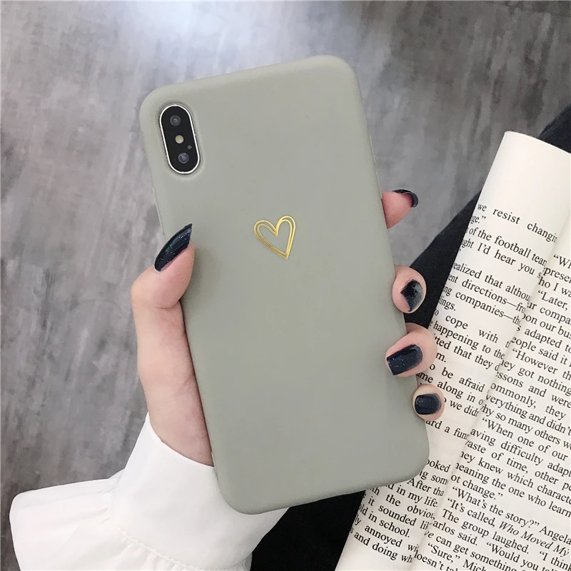 

DiQi Plating Heart Phone Case For iPhone 12 11 Pro Max XR XS Max 6 7 8 Plus X Candy Color Simple Soft Silicon TPU Back Cover
