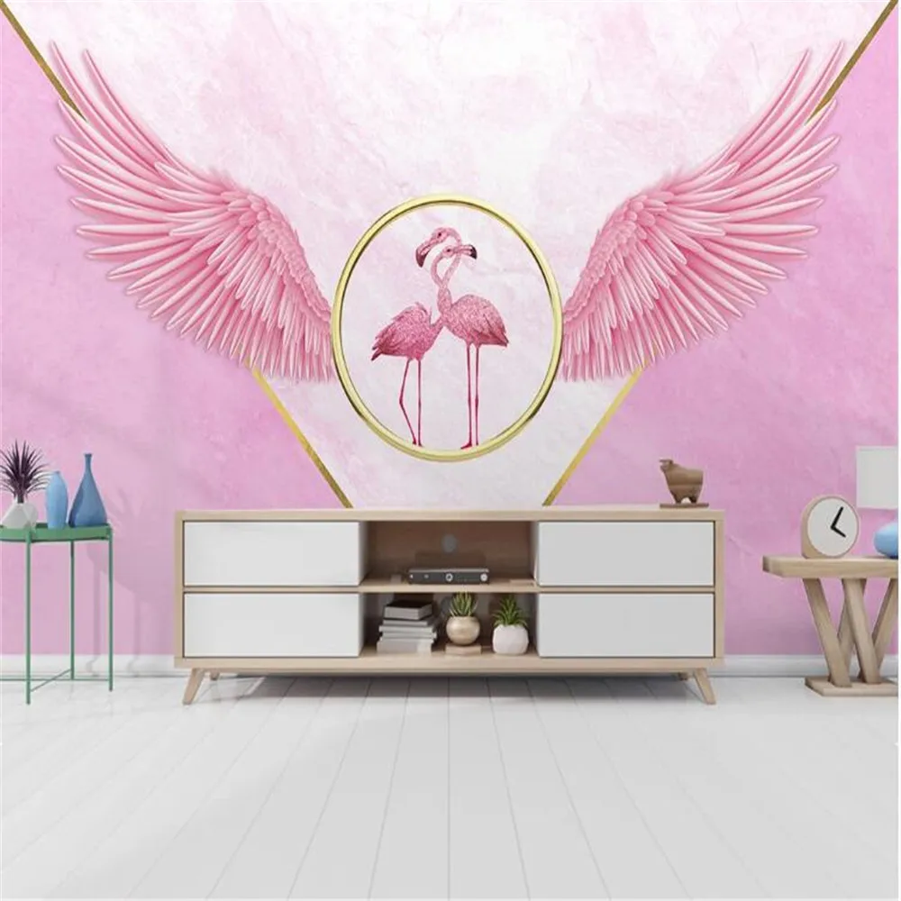 Милфи скандинавский простой маленький свежий розовый Фламинго крылья для