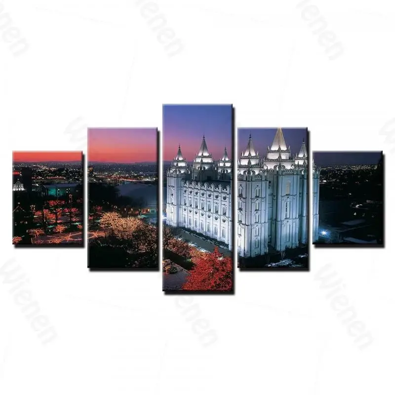 

5 Canvas HD Print Posters Architectural Pictures Home Decoration Night Palace Scenery Frameless Living Room Bedroom Dining Mural