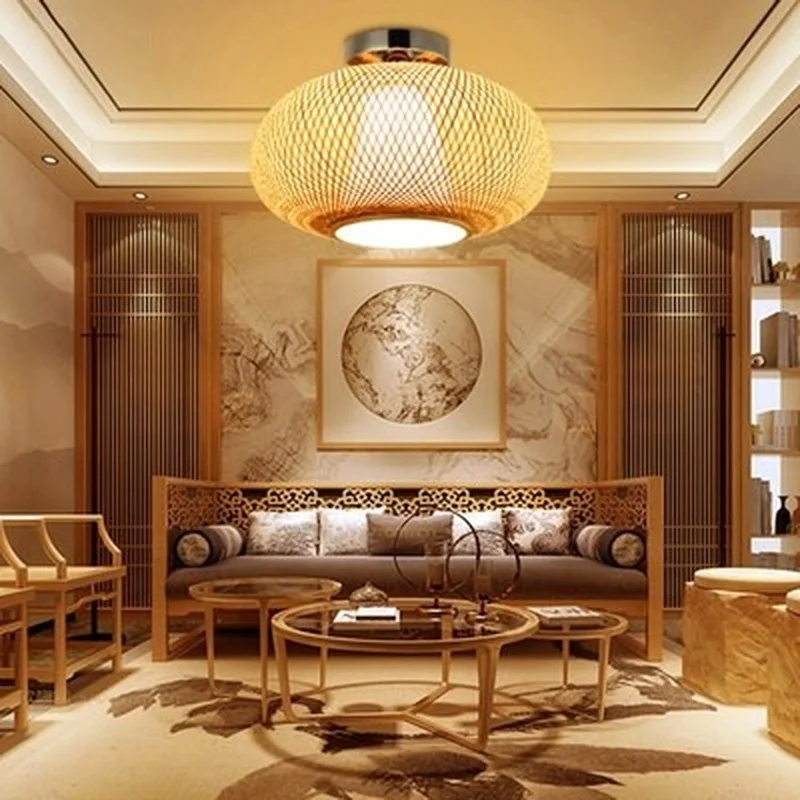 Бамбуковый Плетеный ротанговый абажур потолочный светильник с утапливаемым