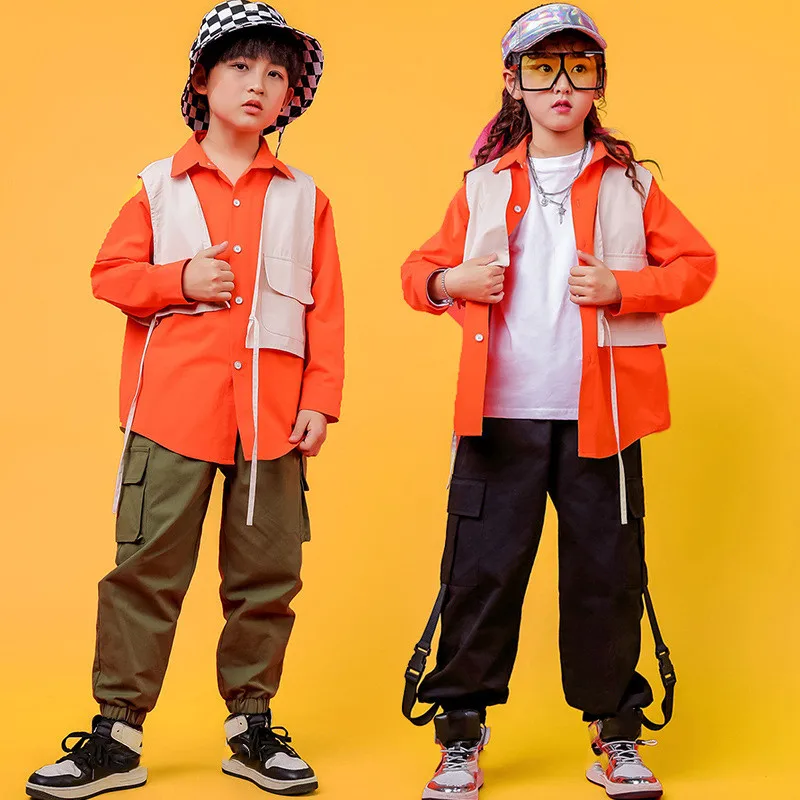 

Kid Hip-Hop Clothing Yellow Black Children's Jazz Dance Costume Boys Autumn Loose Shirts Catwalk Show Girls Performance Costumes