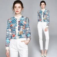 office blouse fashion casual elegant women long sleeve stand collar printing shirt tops elegant mujer blusas