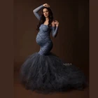 Сексуальное кружевное платье без Плеч для беременных фотография Реквизит Макси платье Сращивание сетки платья для беременных для фото одежда с принтом стрельбы