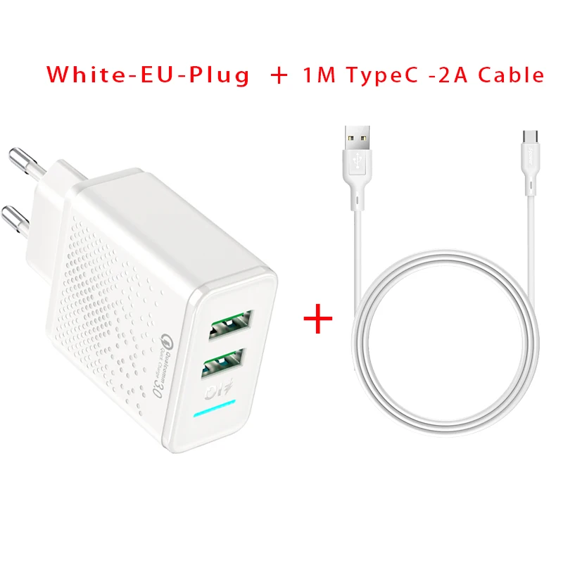 White-Type-C Dpower Dual USB зарядное устройство для телефона 5V 2.4A Быстрая зарядка для iPhone samsung Xiaomi huawei EU штепсельная вилка настенное зарядное устройство для телефона адаптер - Тип штекера: White-Type-C