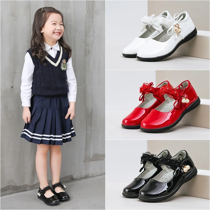 2020New Kids Shoes Girls Leather Shoes for school Student Dress Shoes Black White Red Pink 3T 4T 5T 6T 7T 8T 9T 10T 11T 12T 13T yuyaobaby red 3t