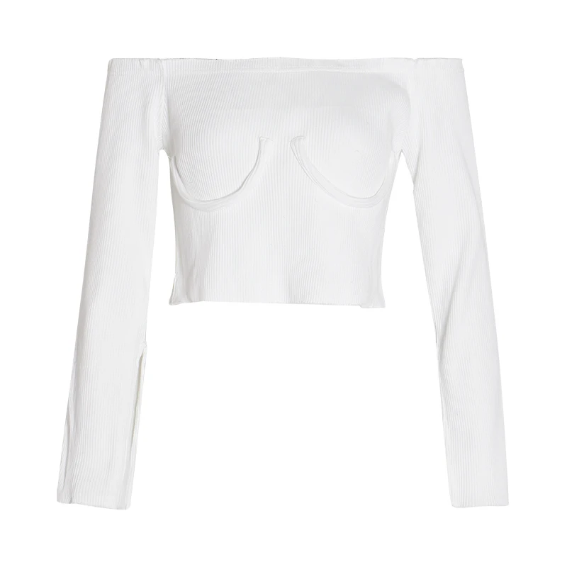 Женская футболка с открытыми плечами TWOTWINSTYLE осенняя Повседневная разрезом