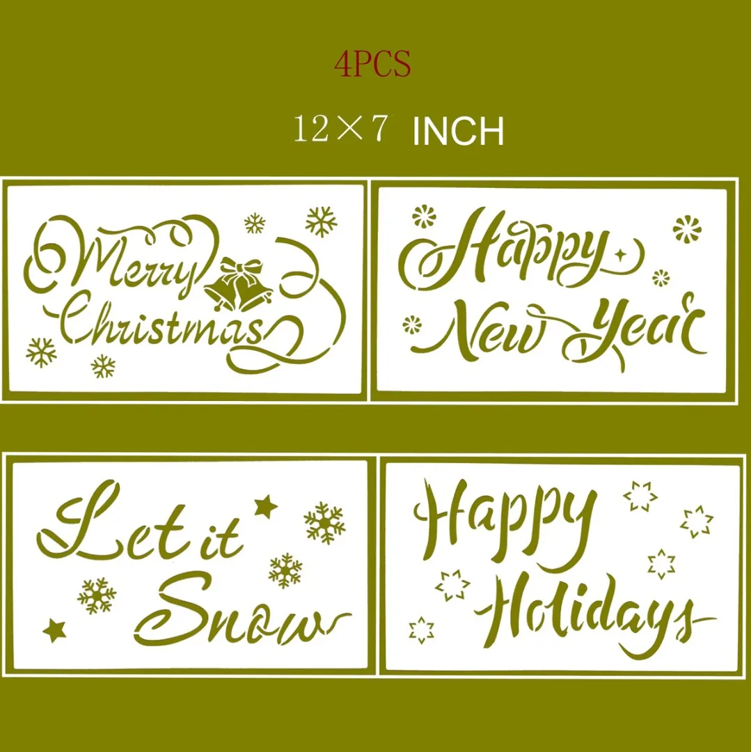 

4pcs DIY Christmas Letter Painting Embossing Scrapbook Templates Stencils For DIY Drawing Handicraft Template