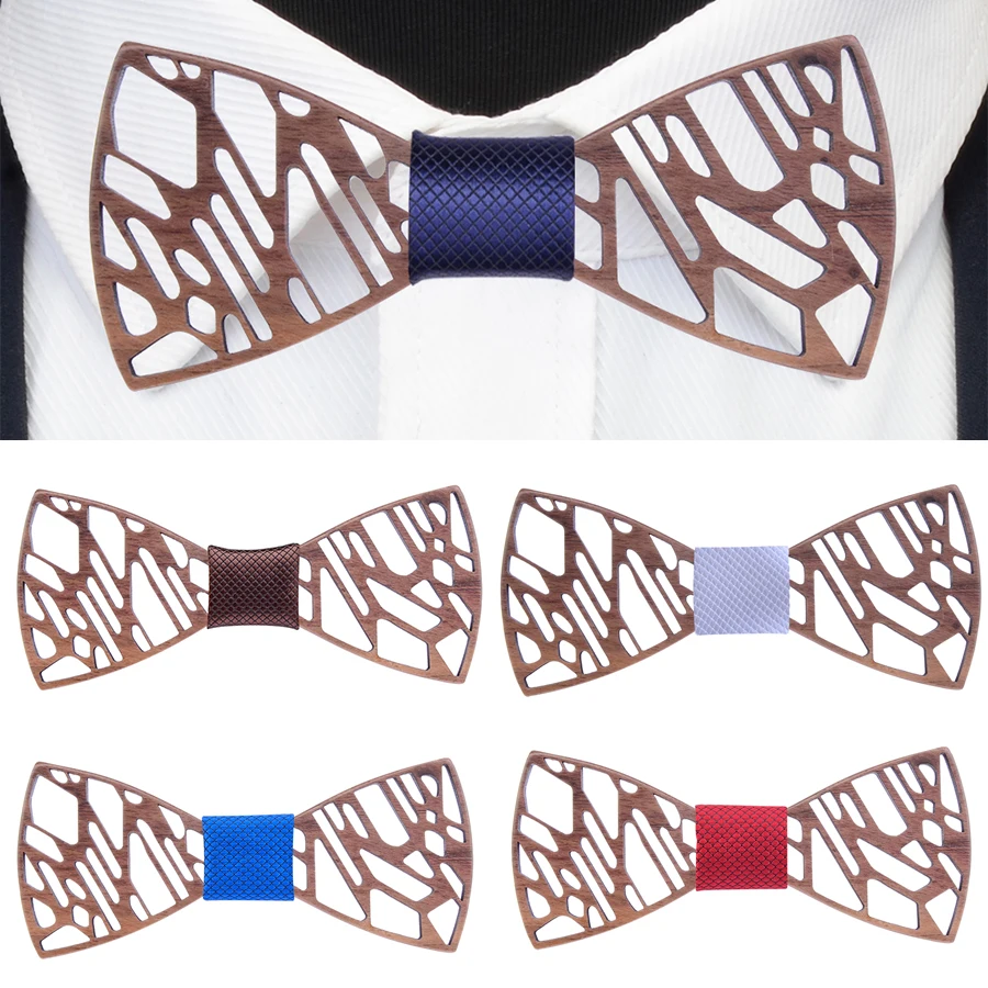 Новый деревянный галстук-бабочка из ореха мужской Асимметричный цветочный