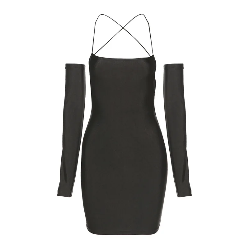 

Fashion Sexy Solid Low Chest Party Club Mini Dress Women Autumn 2020 Bandage Backless Long Sleeve Bodycon Dress Female