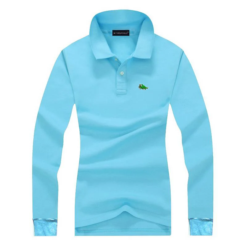 Женская рубашка поло с длинным рукавом 100% хлопок вышивкой|Футболки-поло| |