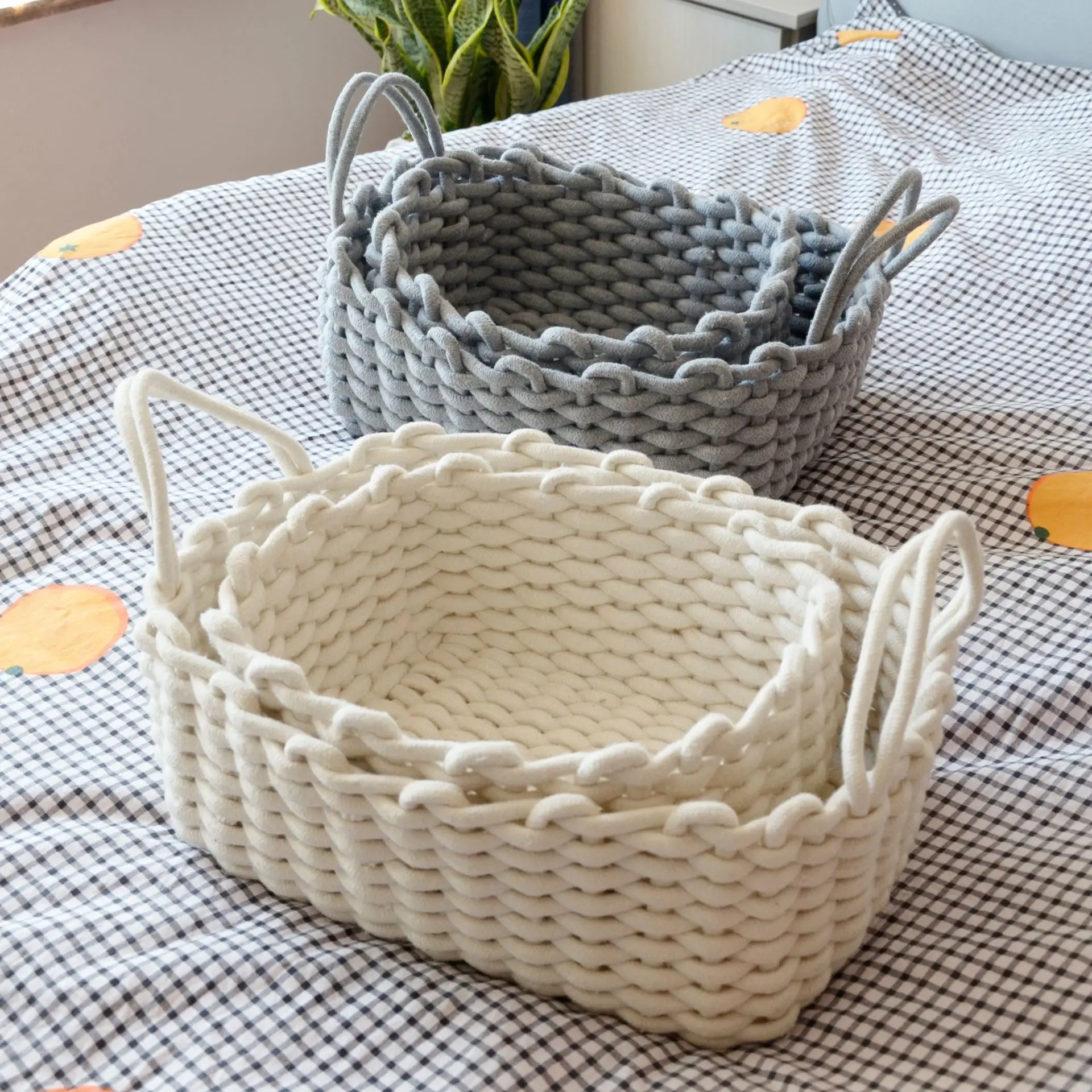 

Storage Basket Nordic Cotton Hand-woven Desktop Storage Basket Sundries Snack Storage Basket Toy Storage Laundry Basket