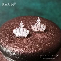 small crown 999 sterling silver stud earrings for women accessories earing handmade luxury jewelry korean fashion ear tips studs