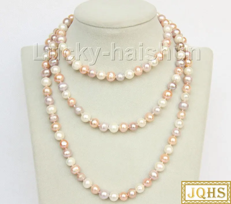 

Long 119cm 10mm baroque Multicolor round white pink purple freshwater pearls necklace j9867 necklaces jewelry Strand Women