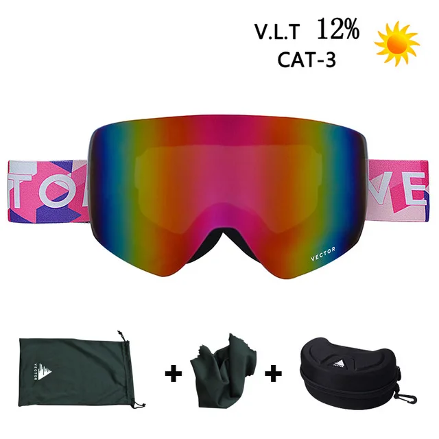 pink white box VECTOR Brand Ski Goggles Men Women Double Lens UV400 Anti-fog Skiing Eyewear Snow Glasses Adult Skiing Snowboard Goggles - Цвет: pink white box