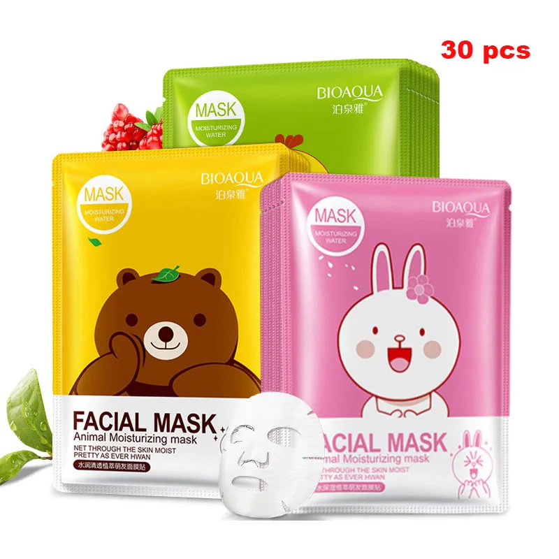 30pcs BIOAQUA маска для лица с животными маска для лица глубокое увлажнение листовая маска контроль жирности осветляет кожу маска для женщин корейская косметика - Цвет: 30pcs