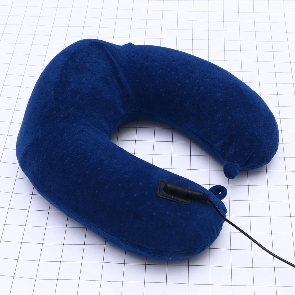 

USB Memory Pillow Heatable U-shaped Neck Support Cushion Travel Pillow for Trains Home or Office without Battery (Navy