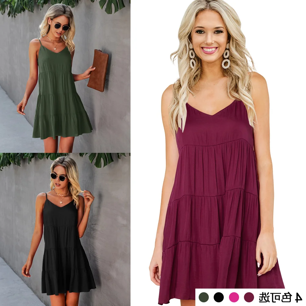 

Одежда на бретелях с v-образным вырезом; Платье с оборками и низким вырезом на спине, Летнее мини-платье с повседневные свободные отпуск Откр...