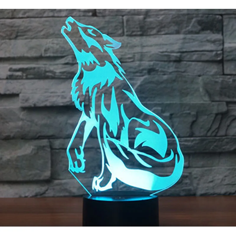 3D светодиодный ночной Светильник волком вой с 7 цветов светильник для украшения