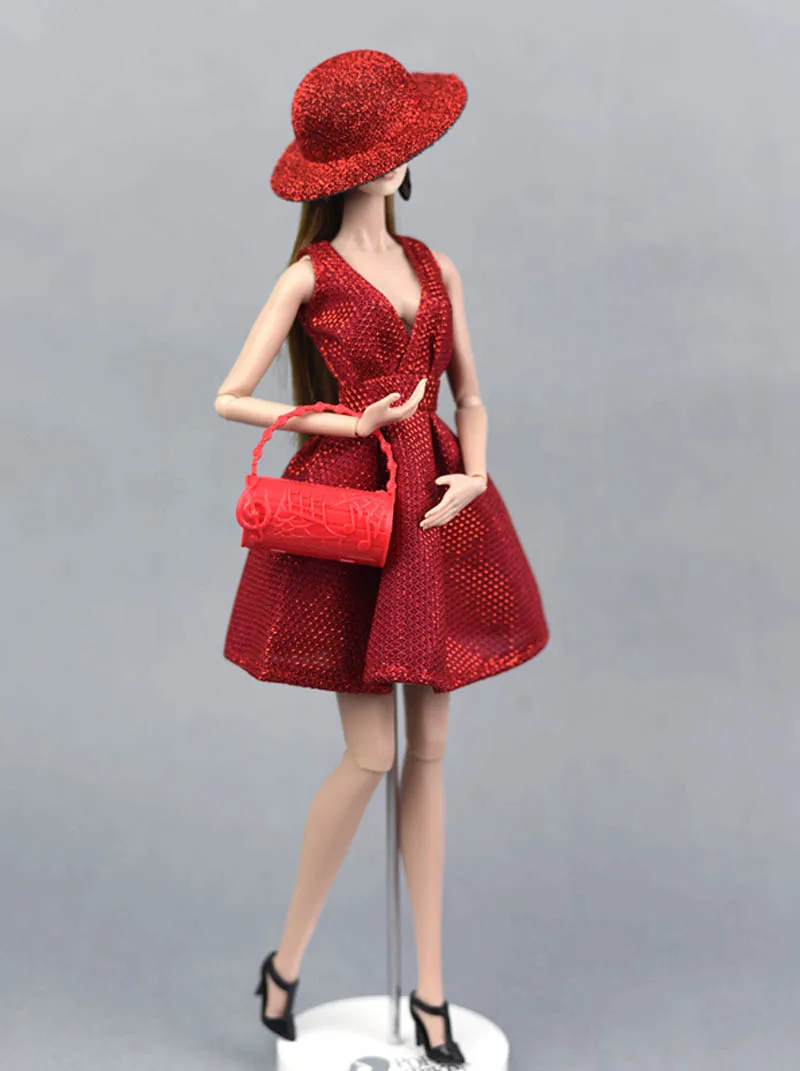 V-Neck Doll Dress For Barbie Clothes Outfits Party Gown Dollhouse Hat Glasses Shoes Boots 1/6 Accessories | Игрушки и хобби