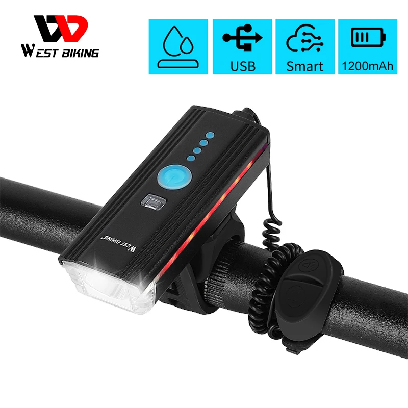 

WEST BIKING Bike Front Light LED Flashlight With Horn USB Charging Induction Cycling Headlight Waterproof Torch Bicycle Light