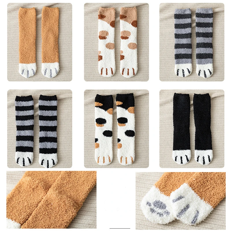 

Осенне-зимние носки с сиамским котом 1 пара плюшевые носки из кораллового флиса Симпатичные плотные теплые носки для сна в пол женские носки...