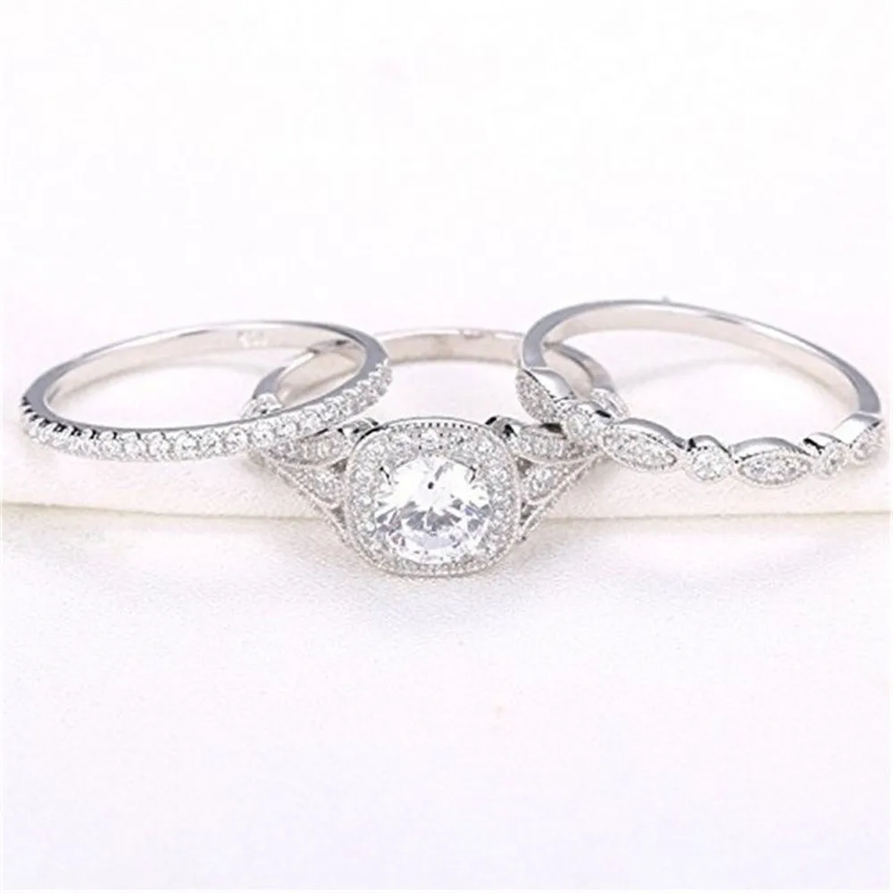 Luxury zircon diamonds stackable layered Rings sets for women wedding ring white gold silver color jewelry bijoux band | Украшения и