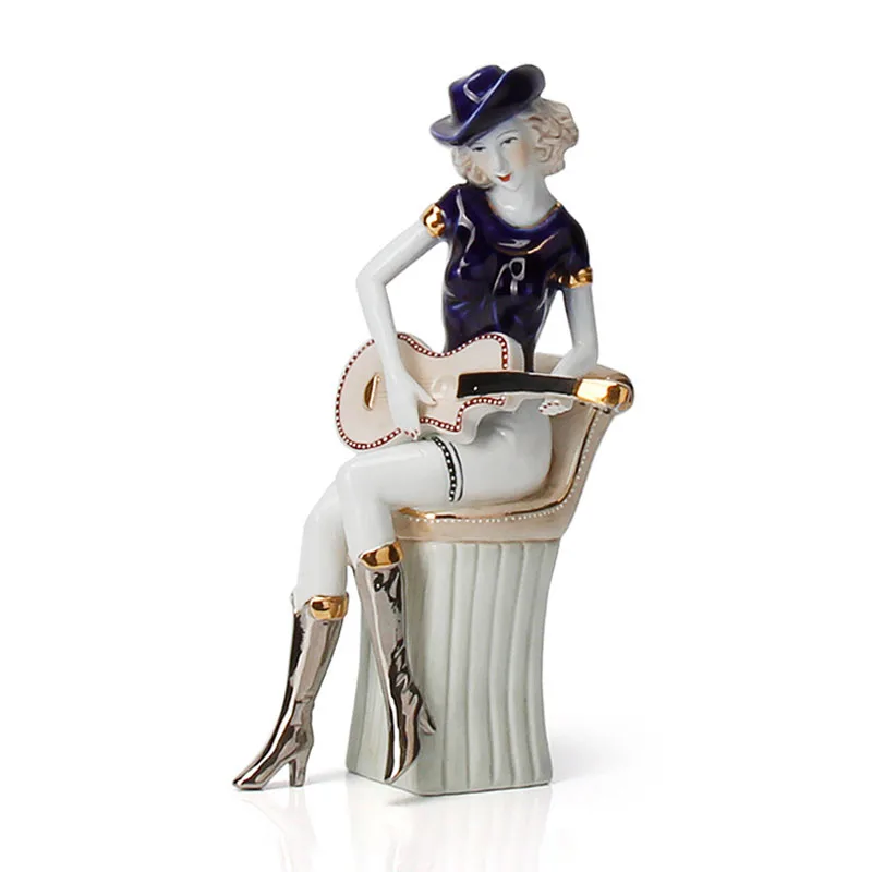 

Скандинавская гитара, девушка, художественное изделие, скульптура, Декор для дома, аксессуары, современное искусство, керамическая статуэт...