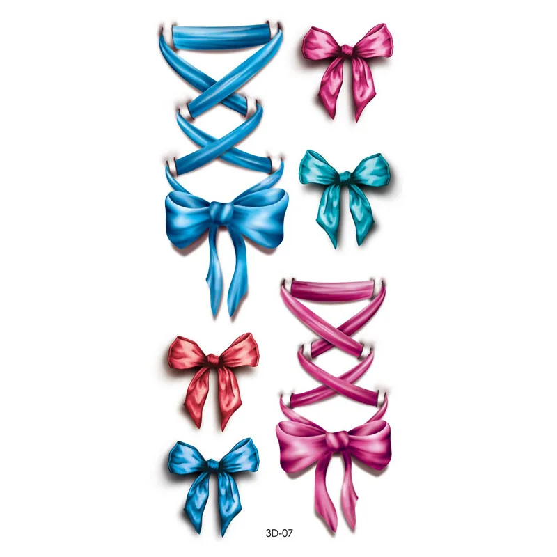10x Nice 3D Body Art Sleeve Arm Hand Stickers Glitter Temporary Tattoos Small Bowknot Bows Waterproof For Painting Gift | Красота и