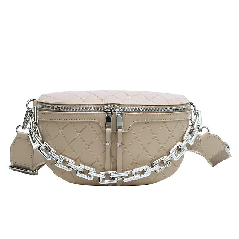 

Women Crossbody Bag Woven Pattern Leather Waist Bags For Women 2021 New Thick Chain Handbag Cassual Female Fanny Pack Sac