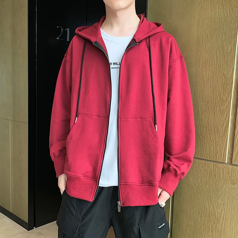 

Мужские новые толстовки весна-осень трендовые повседневные толстовки на молнии для студентов рубашка однотонная модная Свободная куртка