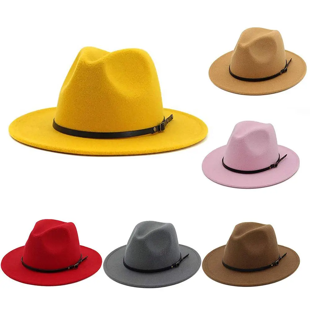 

New Korean fashion ladies Vintage Solid Color hat spring and winter woolen Felt Wide Brim Bowler Fedora Hat