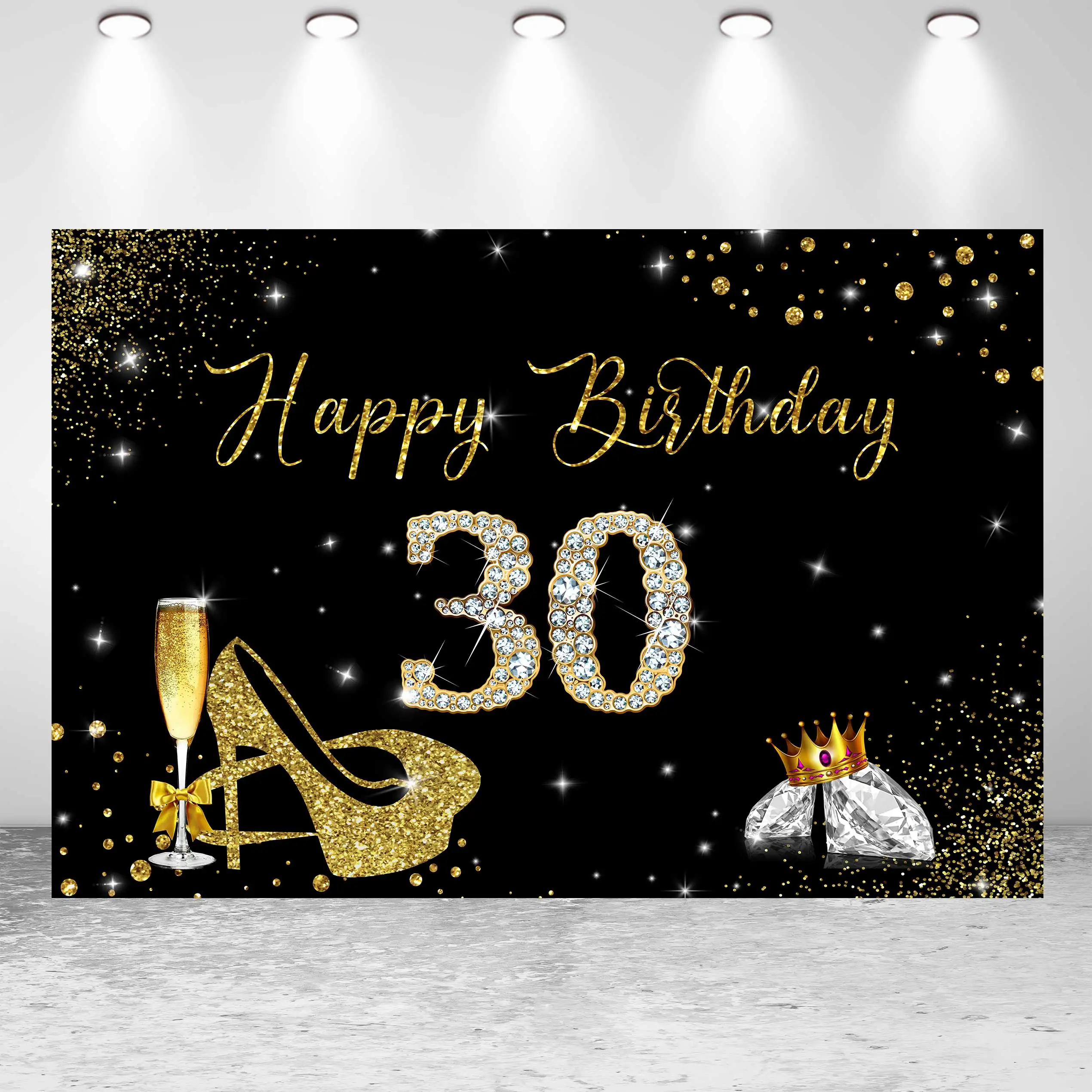 Seekpro Woman's 30th Birthday Celebrating Party Backdrop Diamond High Heal Customized Banner Poster Photo Studio Background