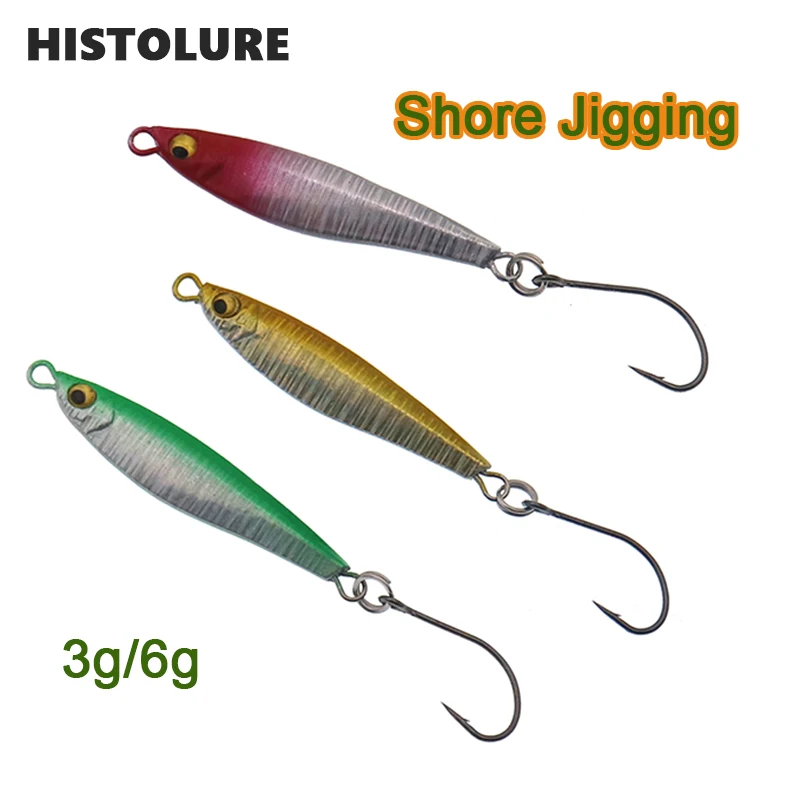 Литого металла джиг ложка 3g/6g берег литья крючковый лов ведущая рыбу морской