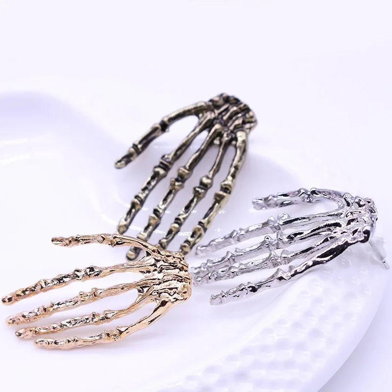 1Pair New Trend Personality Exaggerated Punk Style Gothic Retro Skull Hand Claw Bone Earrings | Украшения и аксессуары