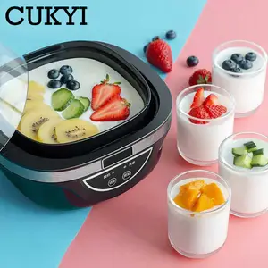 CUKYI электрическая автоматическая Йогуртница, 1 л, лайнер, 4 стеклянных чашки, бытовая машина для риса, вина, тачскрин, контейнер для йогурта, сделай сам