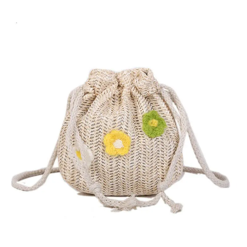 Женская Плетеная соломенная сумка с клапаном женские тканые цветок на плечо