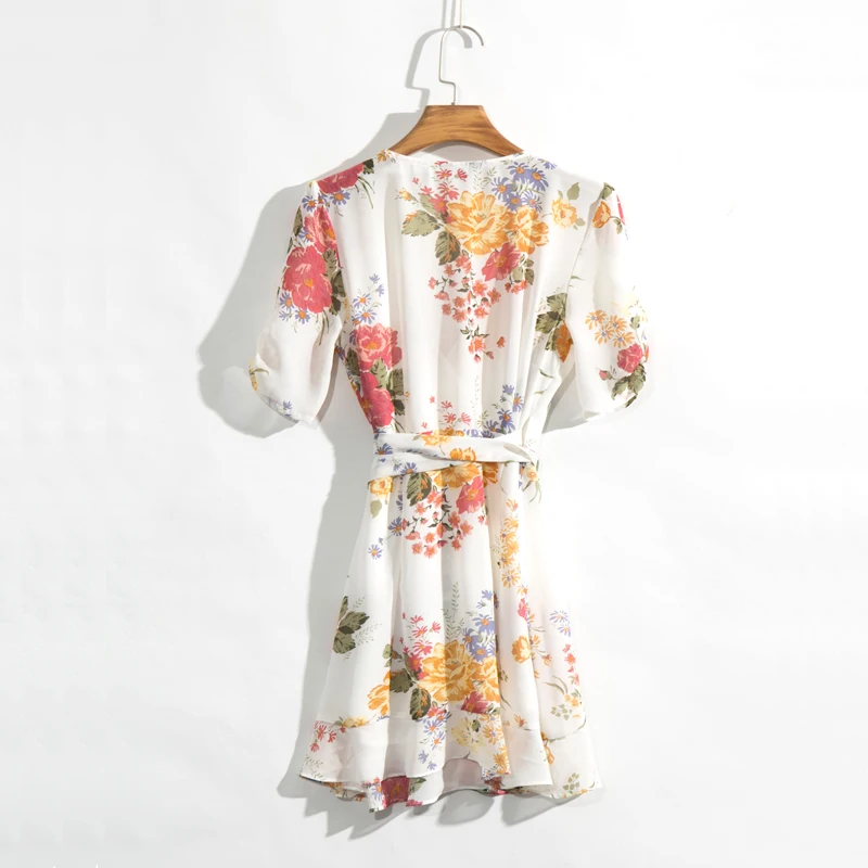 

Casual summer women dress decorated Slim dress flower print belt Vestidos