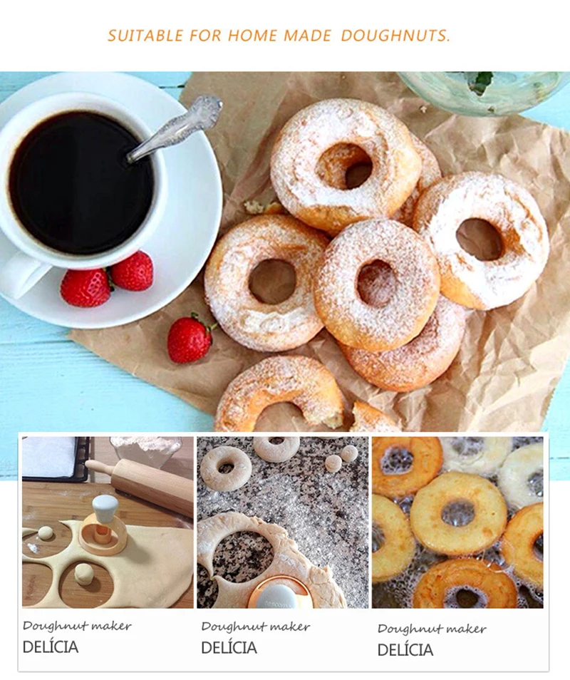 

Creative Baking Donut Mold Large Irregular Doughnut Mold With Dipping Tong Baking Tools Plastic Hollow DIY Mold Kitchen Supplies