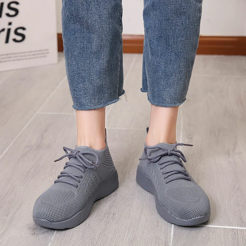 

2021 Spring Summer Women Sneakers Breathable Flat Vulcanized Shoes Thick Bottom Lightweight Casual Ladies Lace Up Basket Shoes