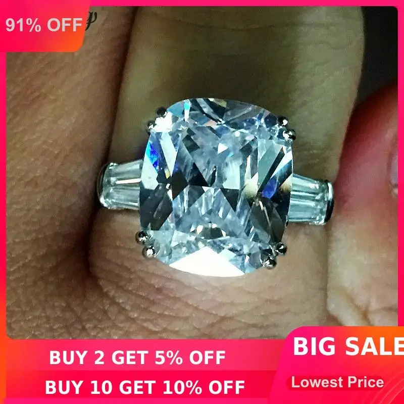 Choucong массивное кольцо с подушкой 8ct AAAAA cz из стерлингового серебра 925 пробы