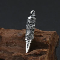 s925 sterling silver vintage thai silver ancient bullet jewelry dragon engrave punk men memorial pendant holder ash urn necklace