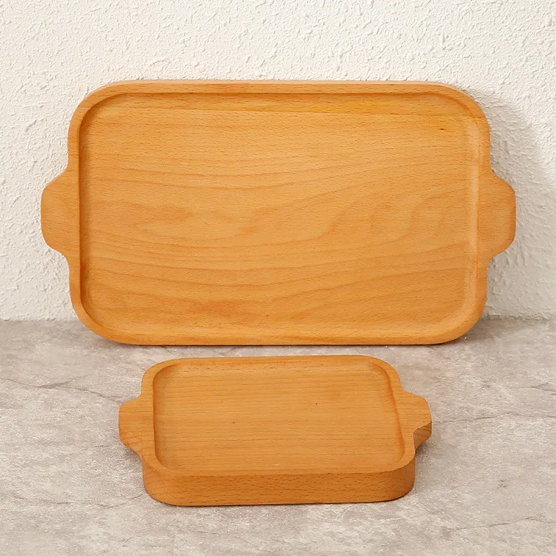 

Wooden Tea Tray Serving Table Plate Snacks Food Storage Dish for Hotel Home Serving Tray Pallet With Handle Ears For Children